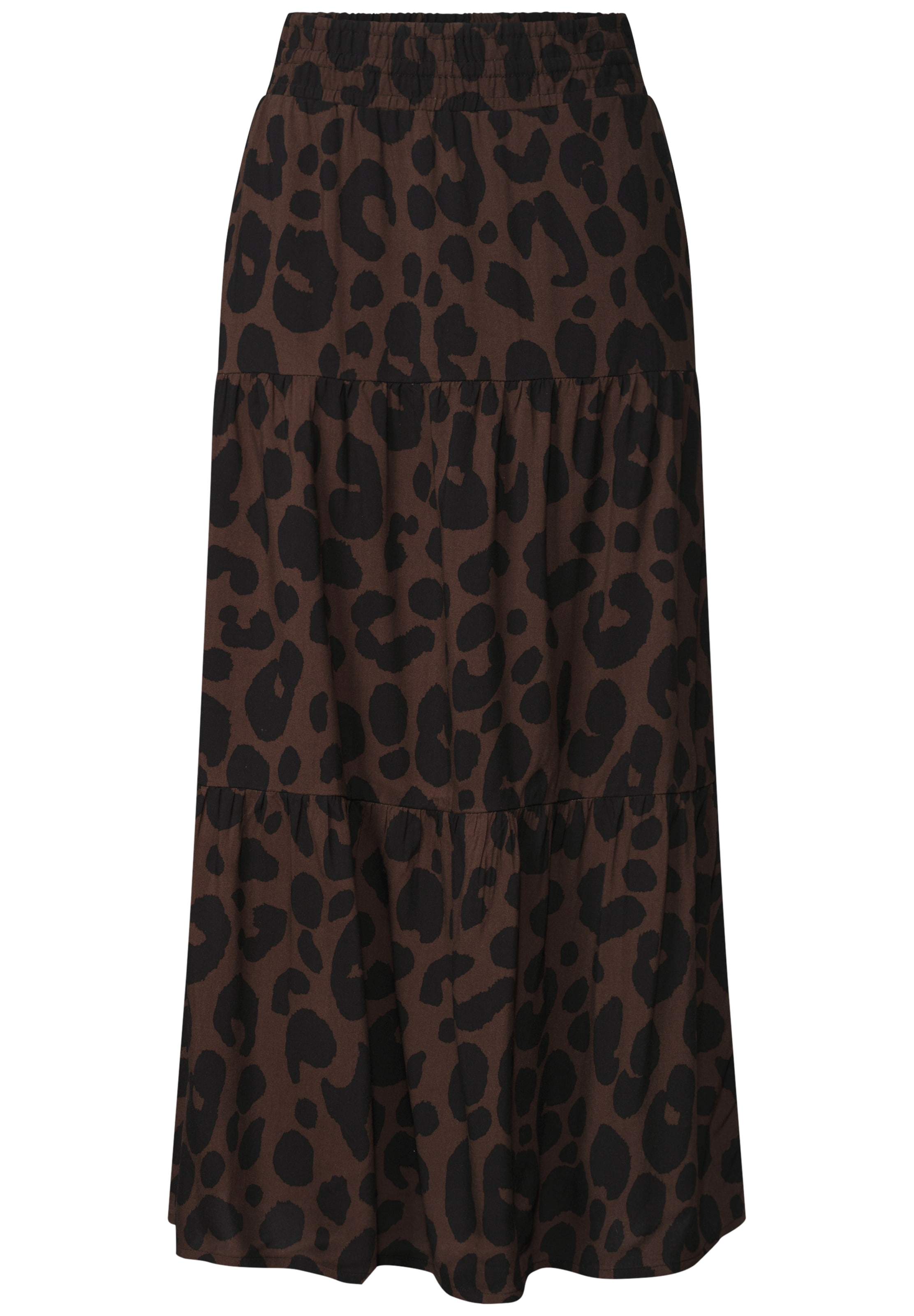 STREET ONE Maxi-Rock mit Volants und Print in Braun: Vorderseite