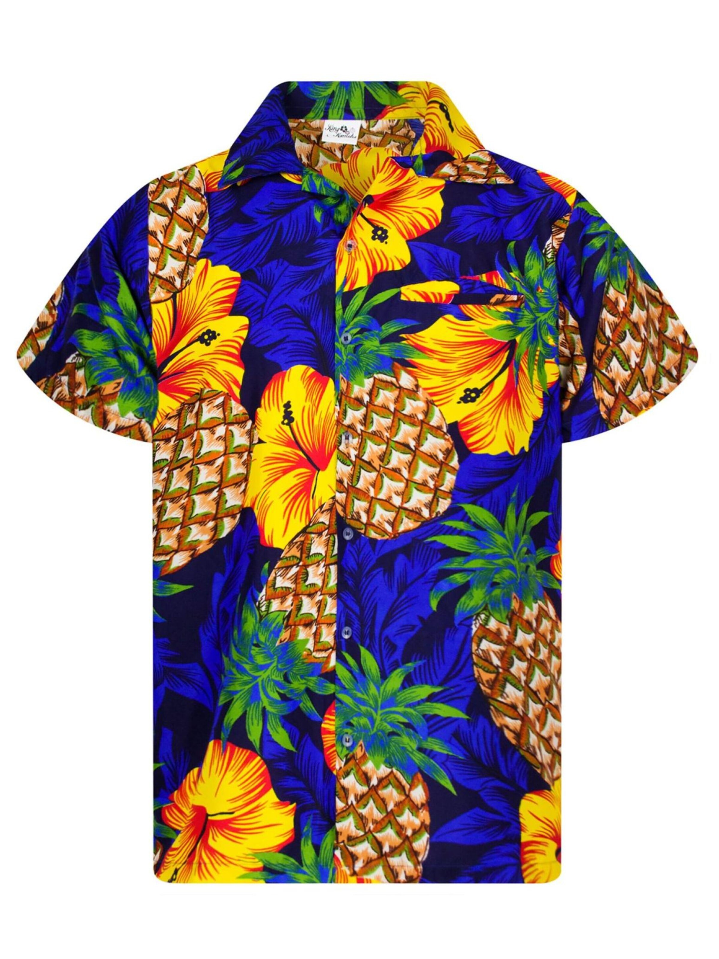 King Kameha Shirt 'Pineapple Hibiscus'‌‌‌‌‌‌‌‌‌ in Blau: Vorderseite