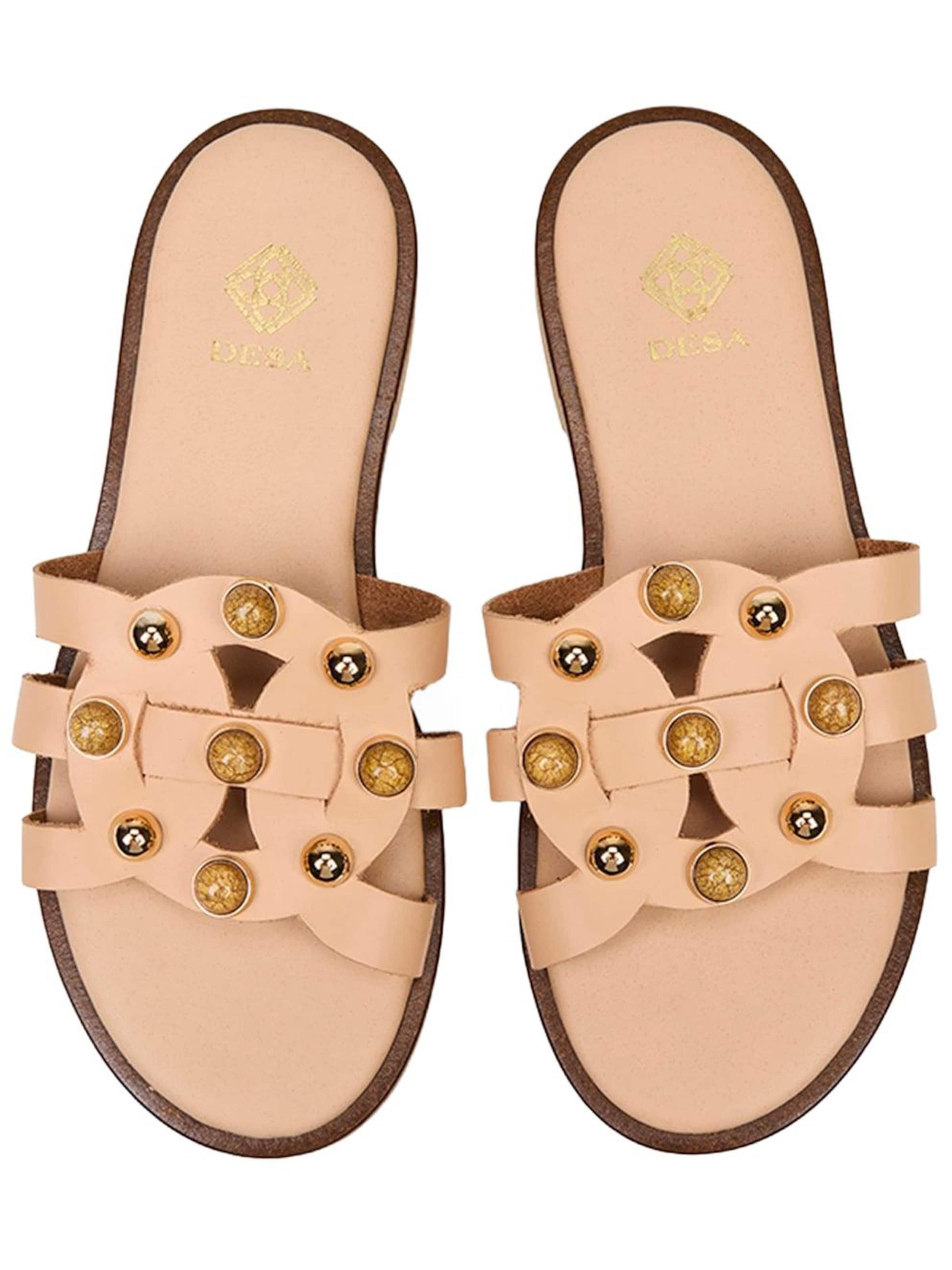 Mule 'DESA Damen-Ledersandalen mit Perlenbesatz' Desa en beige