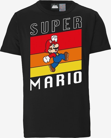 LOGOSHIRT Shirt 'Super Mario - Jump' in Zwart: voorkant