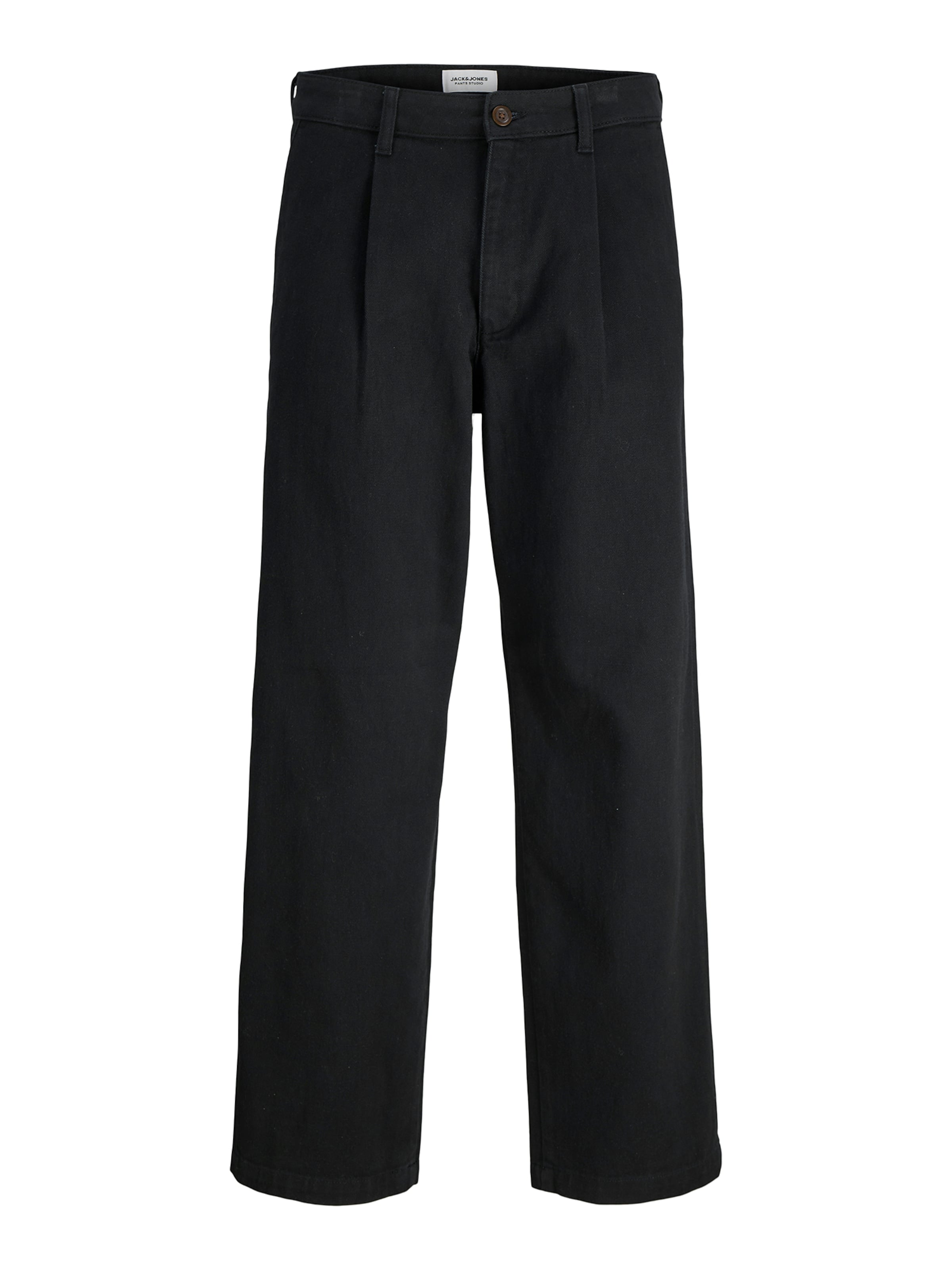 juoda JACK & JONES Plačios klešnės Klostuotos kelnės 'JPSTBILL RHINE': priekis