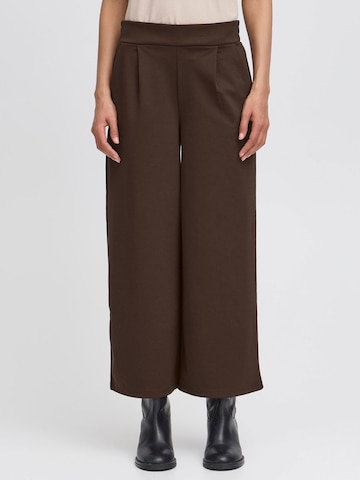 ICHI Wide leg Bandplooibroek 'Kate' in Bruin: voorkant