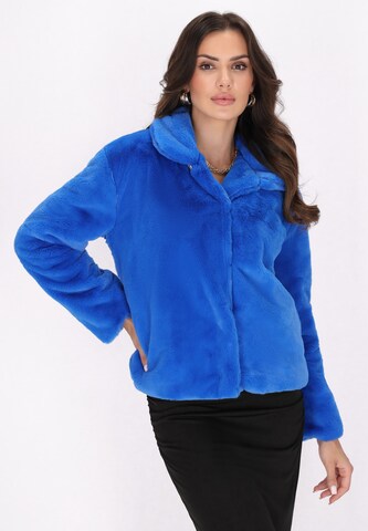 Giacca di mezza stagione di faina in blu: frontale