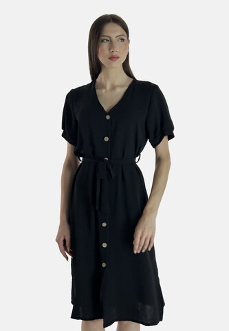 Abito camicia di Elara in nero: frontale