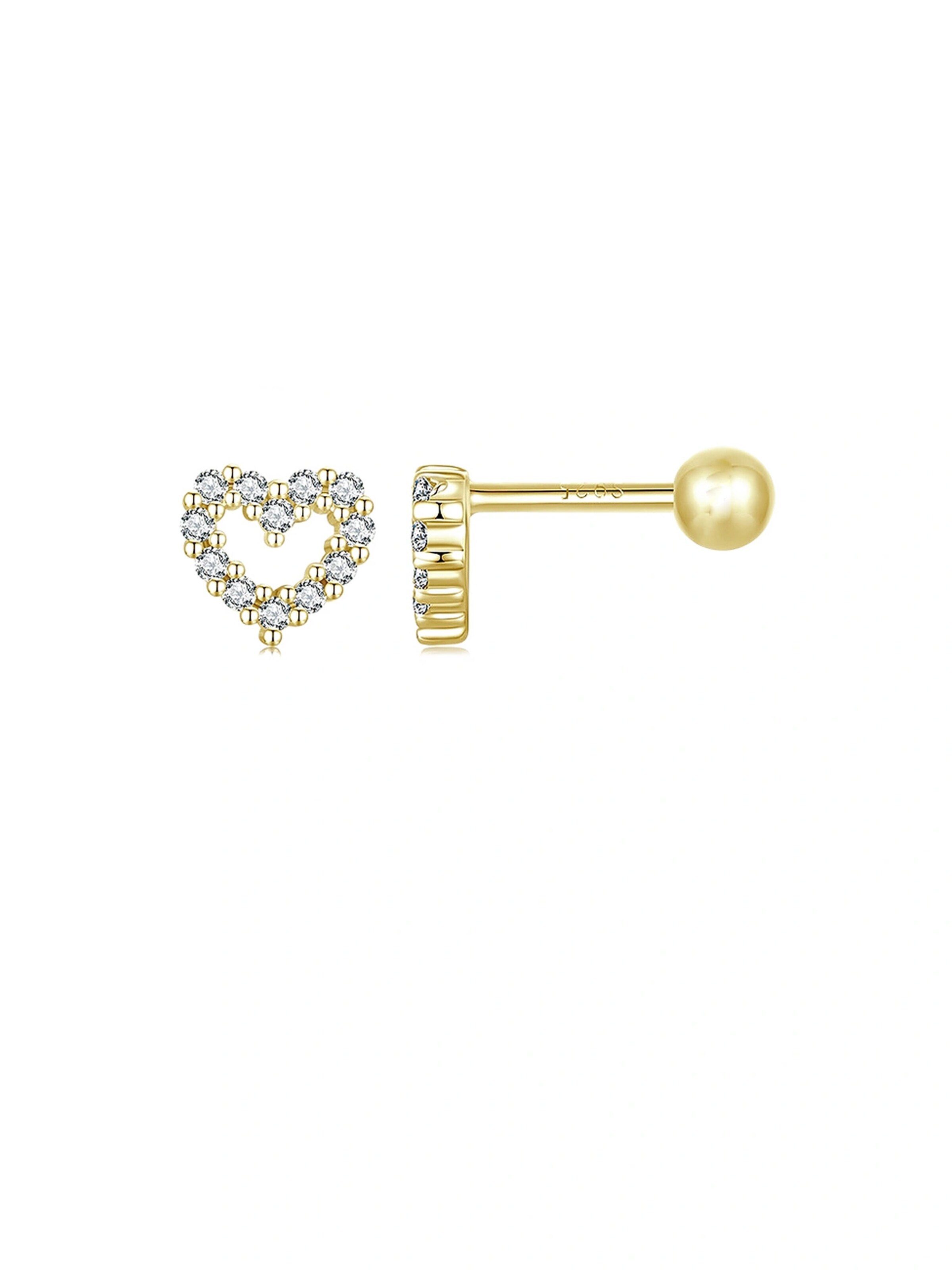 Staufergold Earrings 'Herz-Ohrstecker „Herzkranz“ – Zirkonia-Herz, romantisch elegant' in Gold: front