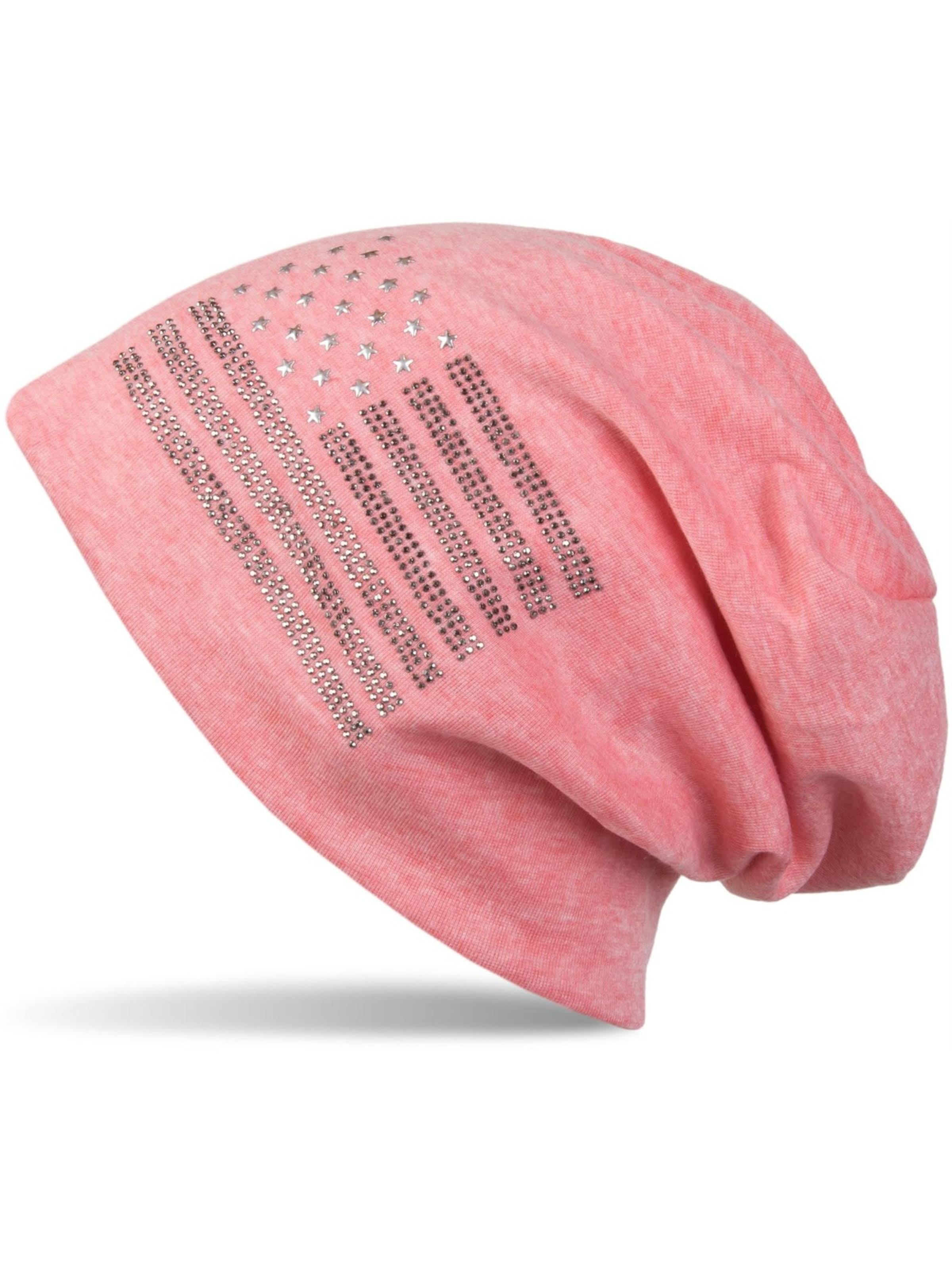 styleBREAKER Mütze 'Beanie mit USA Flagge aus Strass'‌‌‌‌‌‌‌‌ in Orange: Vorderseite