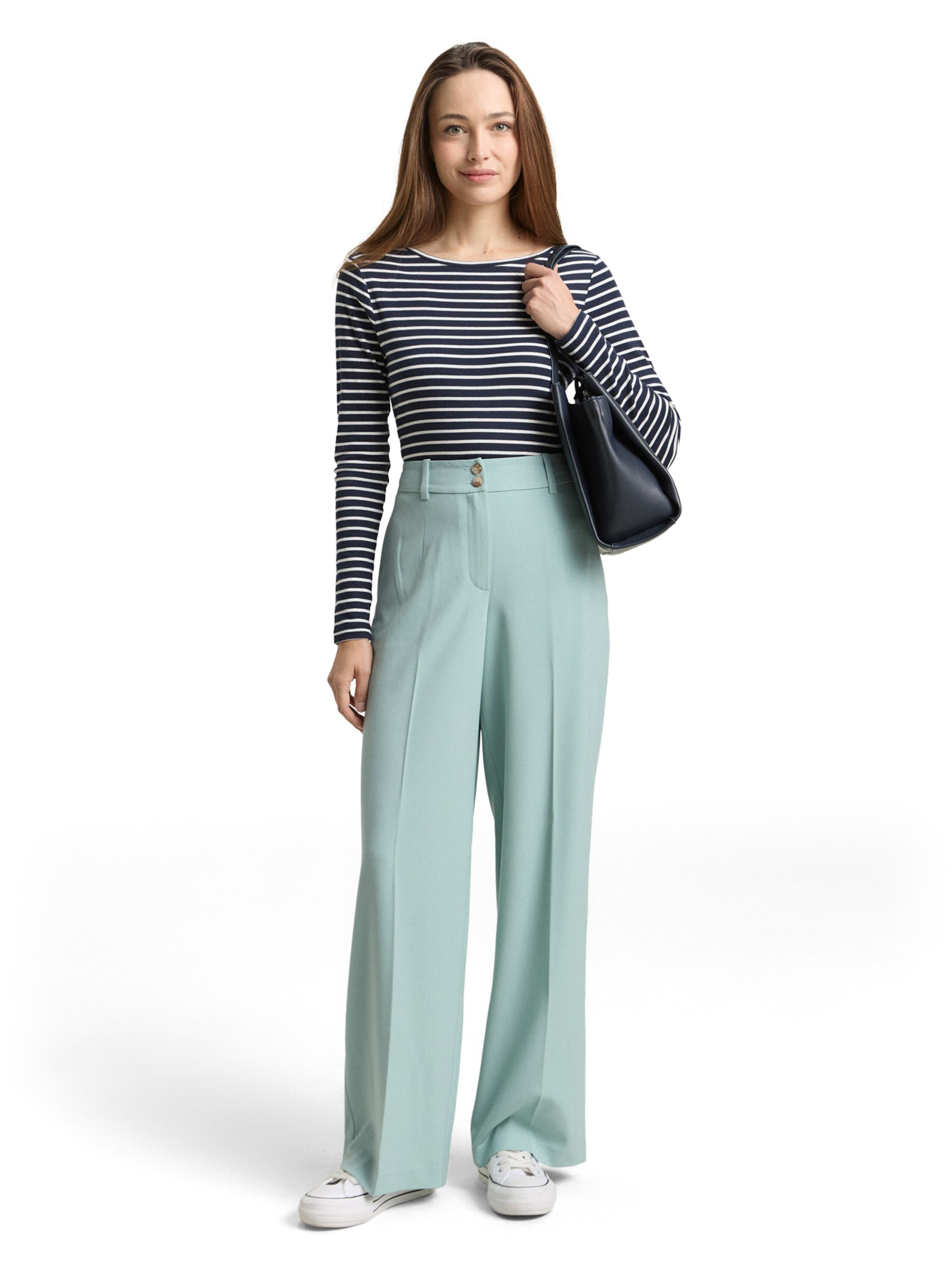 TOM TAILORWide Leg/ Široke nogavice Hlače na crtu 'Lea' - zelena boja