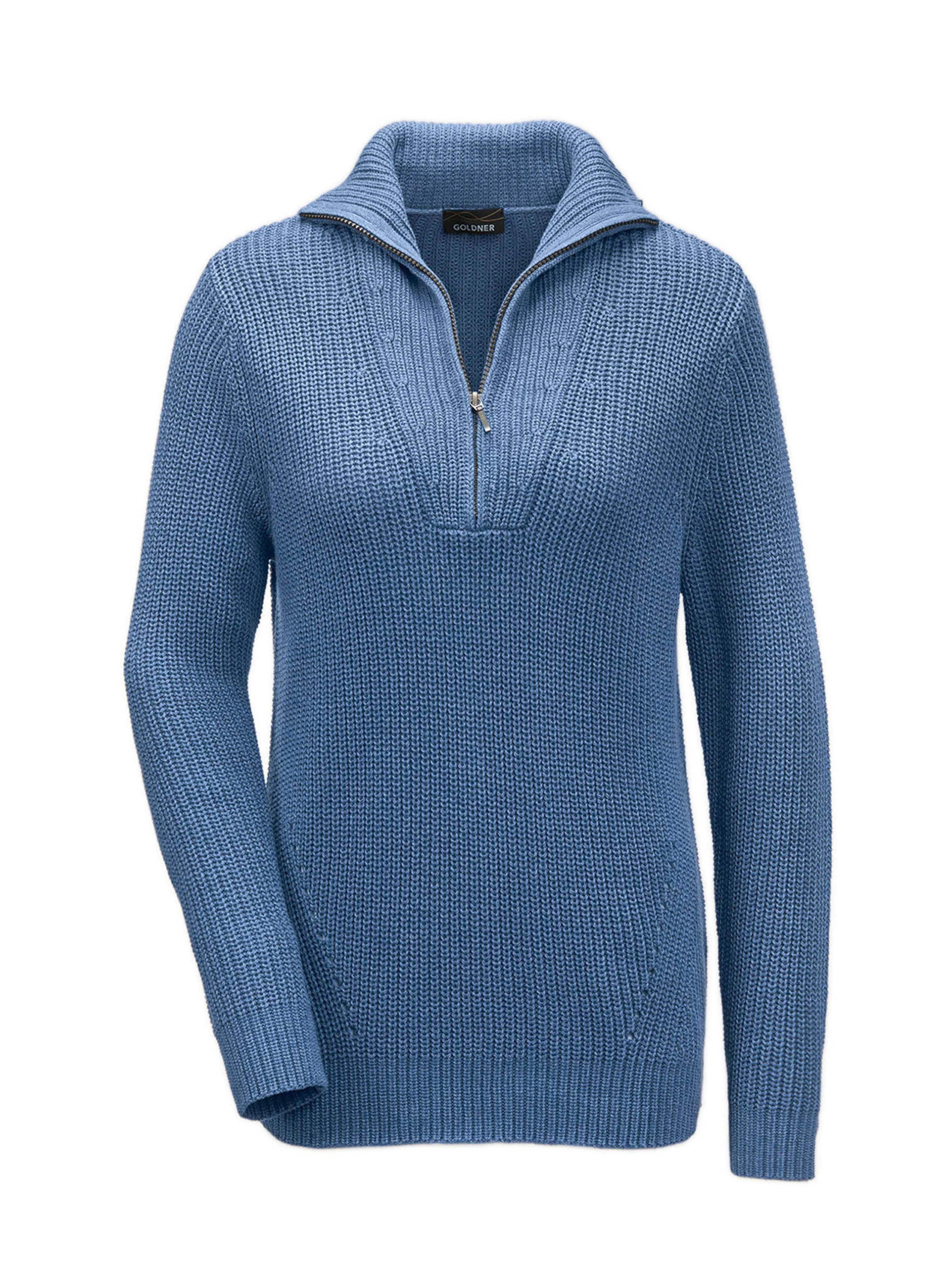 Goldner Pullover in Blau: Vorderseite