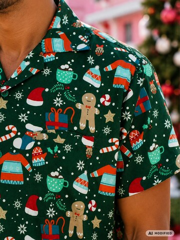 King Kameha Regular Fit Hemd 'Christmas Gingerbread'‌‌‌‌‌ in Grün