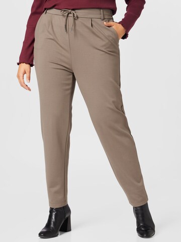 ONLY Curve Slim fit Pleat-Front Pants 'POPTRASH' in Grey: front