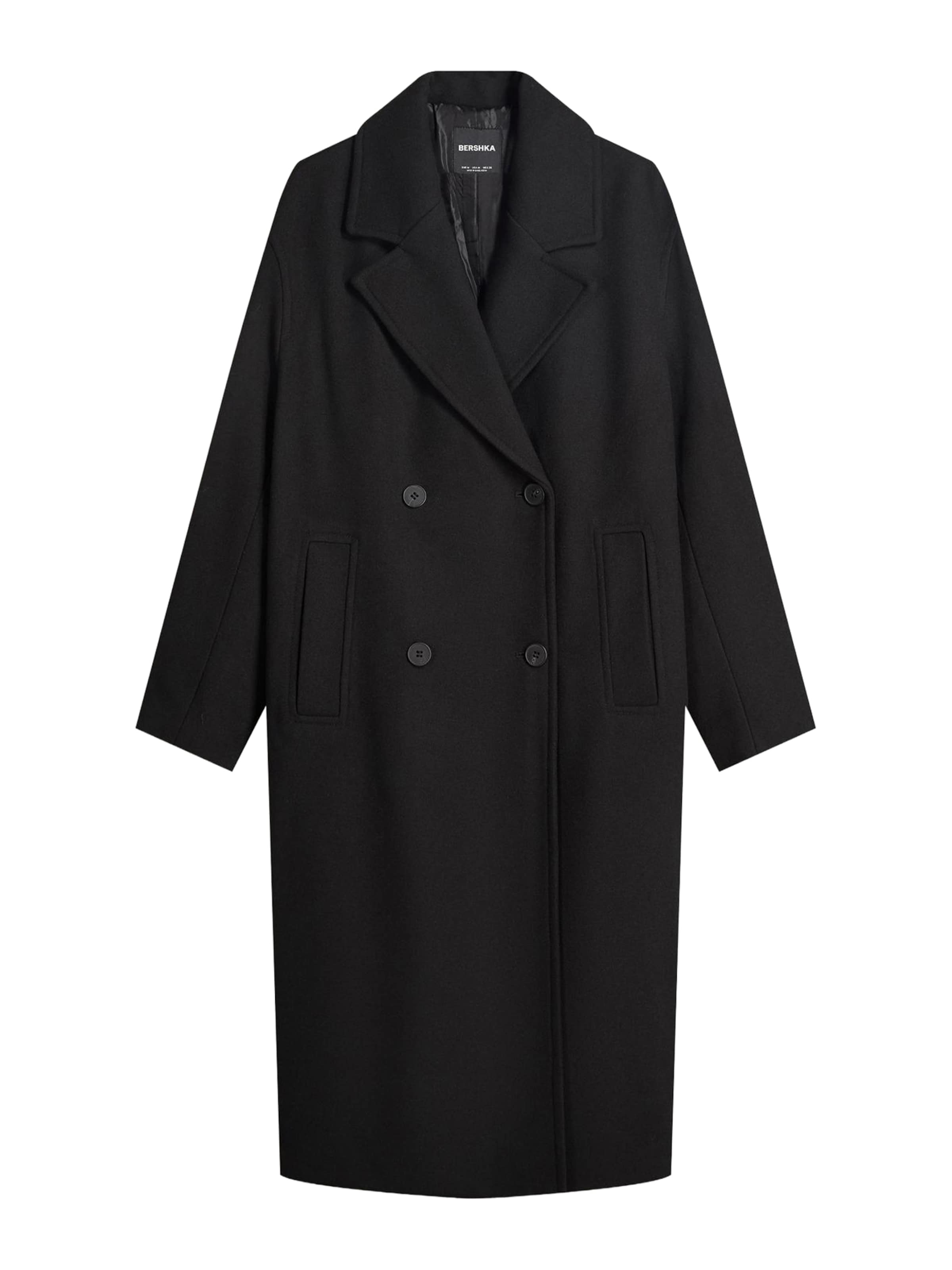 Palton de primăvară-toamnă de la Bershka pe negru: față