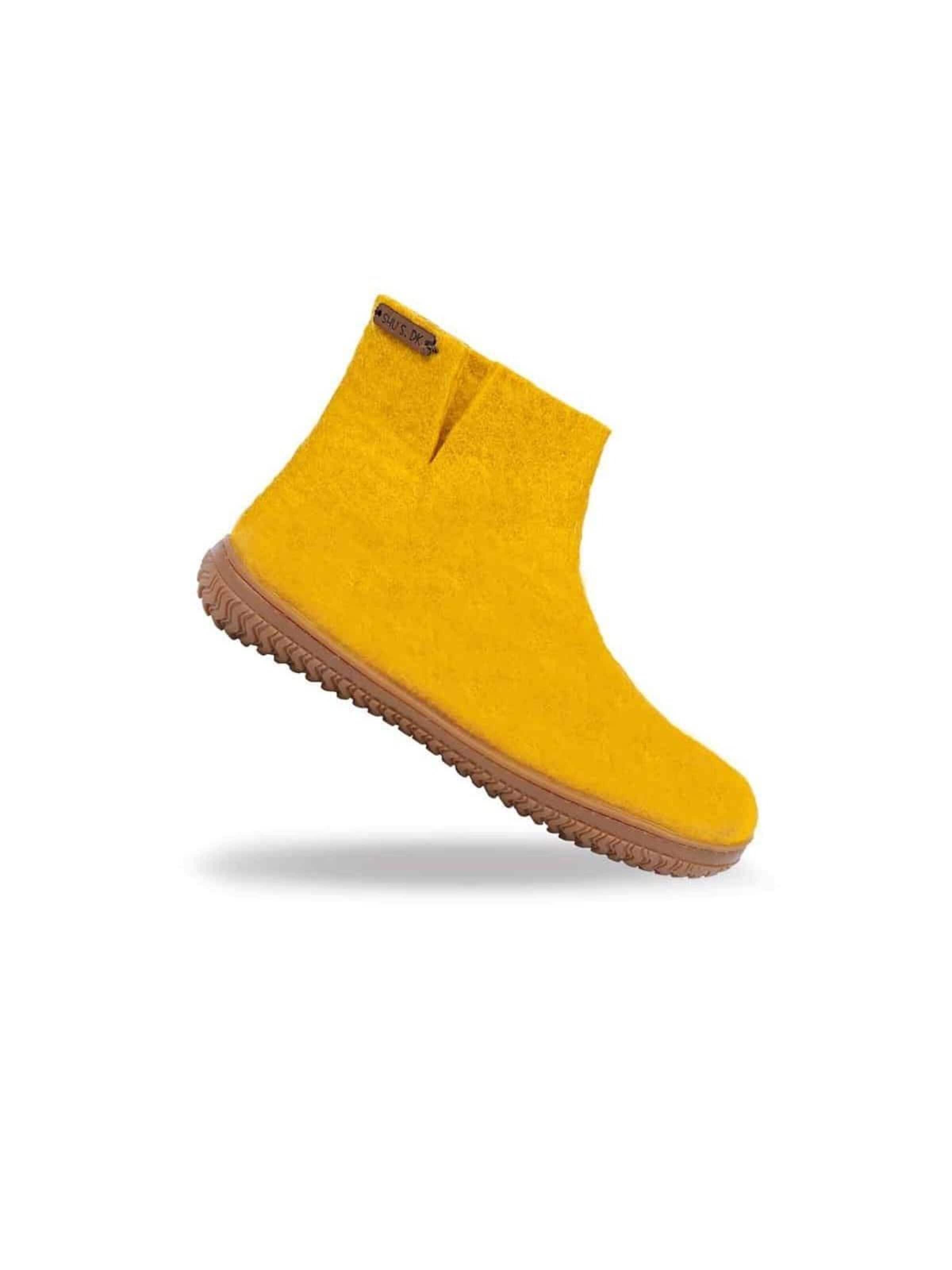 SHUS walk with nature Boots 'Uldstøvle (100% ren uld) m/gummisål - Dansk Design fra SHUS' in Geel