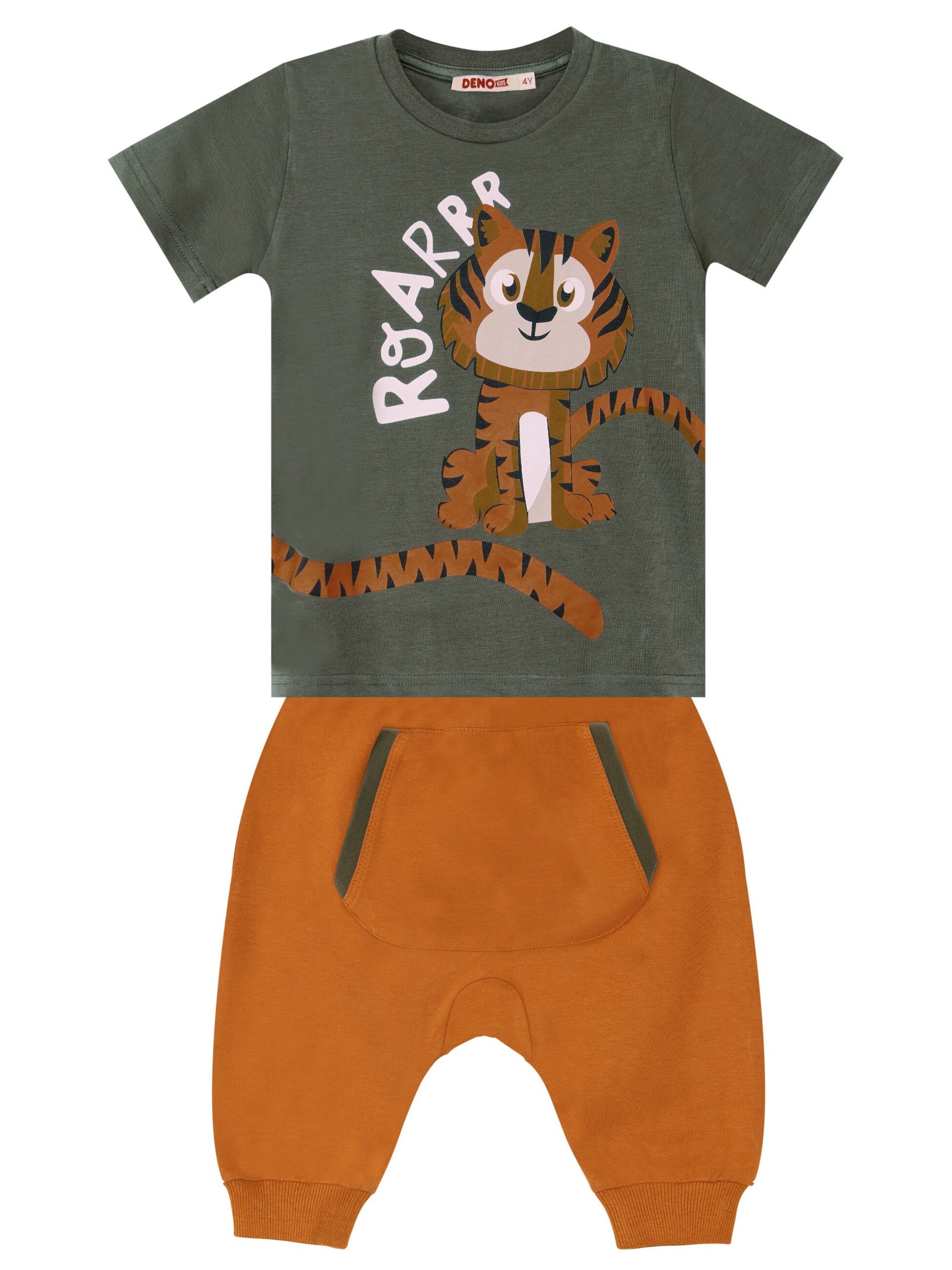 Denokids Tracksuit 'Roar Tiger' in Green: front
