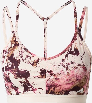 ADIDAS SPORTSWEAR Sports Bra 'Essentials Studio Light-Support Allover Print' in Beige: front