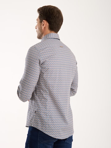 7Camicie Slim fit Zakelijk overhemd 'Donatello Poplin Stretch Man Shirt Blue Beige' in Blauw