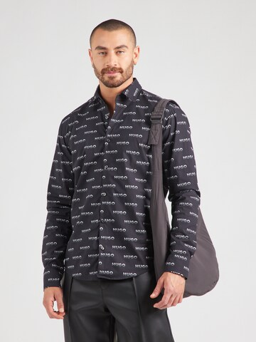 HUGO Regular fit Button Up Shirt 'Ermo' in Black: front