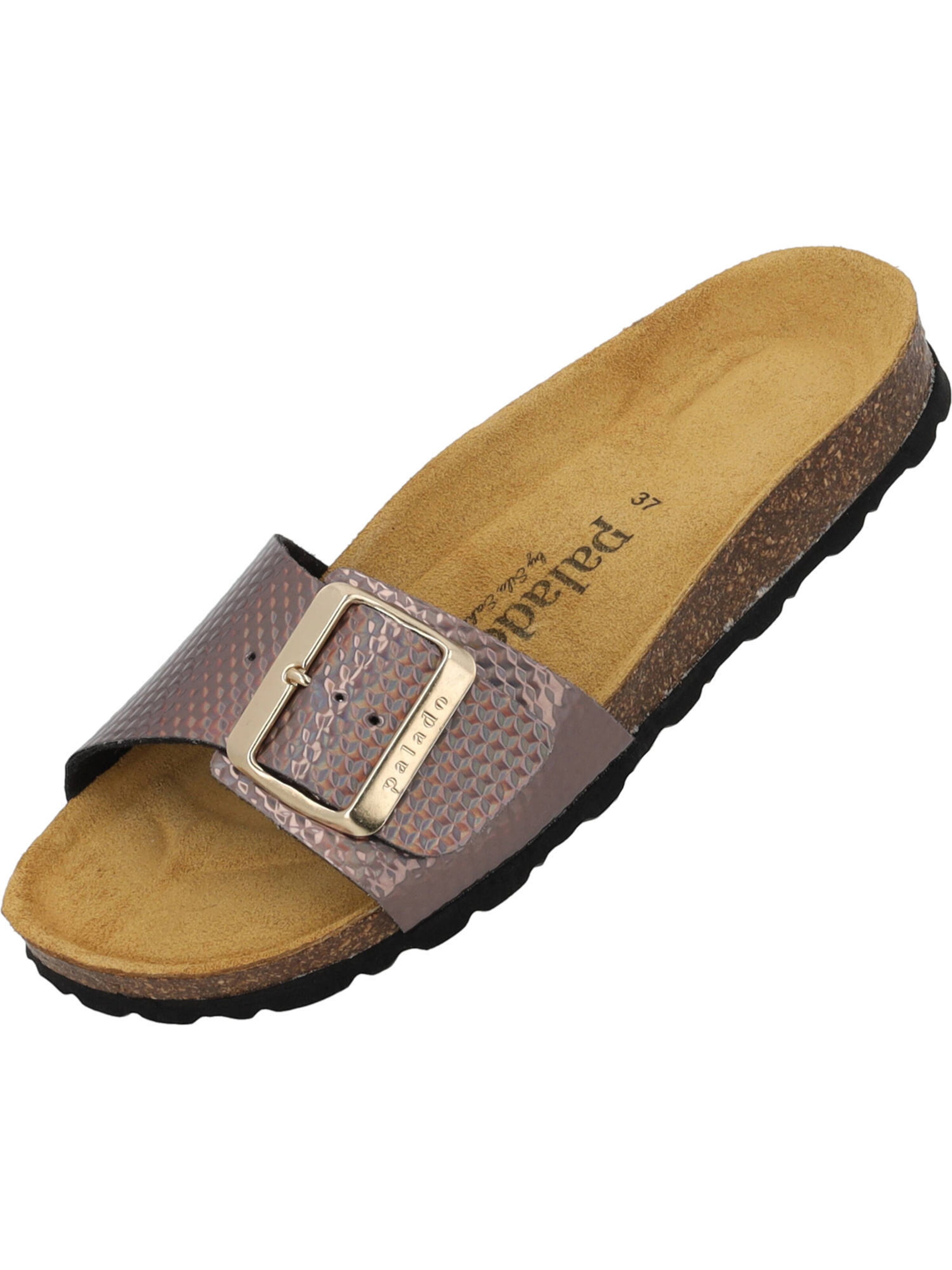 Palado by Sila Sahin Pantoletten 'Malta EGS Canada' in Braun: Vorderseite