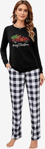 KoJooin Piżama 'Damen Weihnachts-Pyjama-Set im Karomuster Klassische,Langärmelige Loungewear zum Familien-Matching' w kolorze czarny: przód