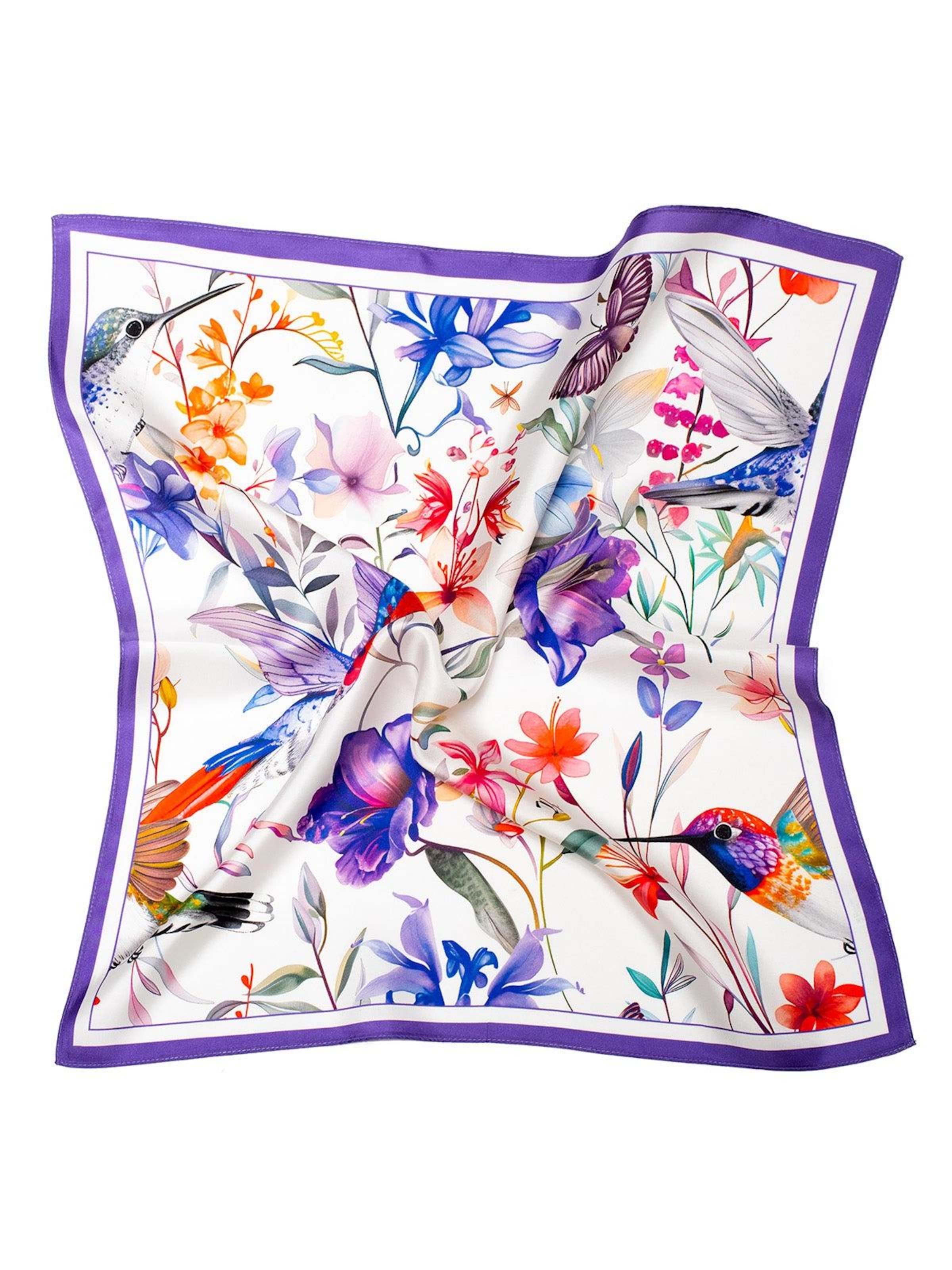 Sciarpa 'Seidentuch Twillseide Kolibri weiß lila' di MayTree in lilla: frontale
