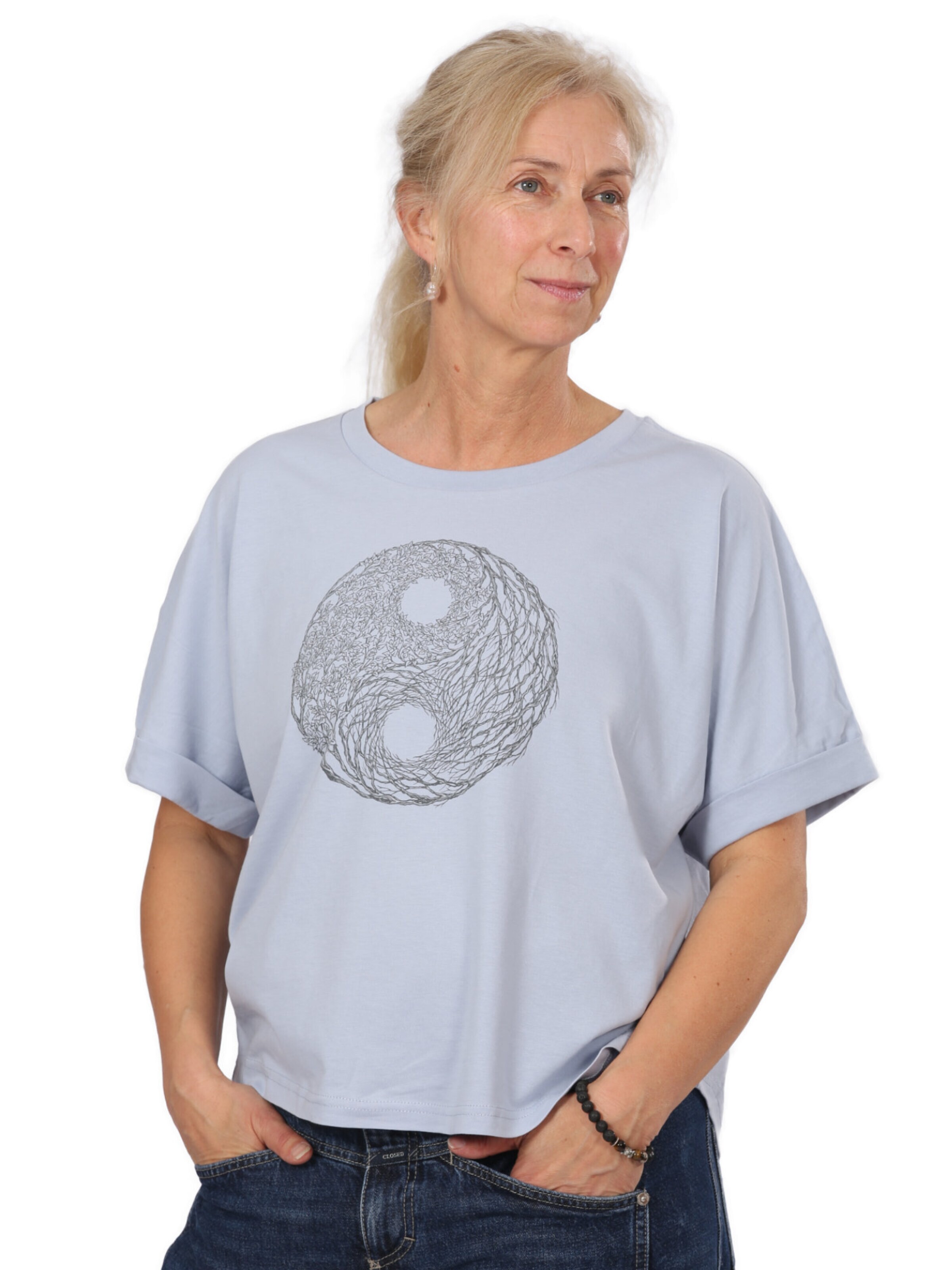 Life-Tree Oversizeshirt 'Organic Fairwear Oversized Shirt Women YinYang Light Blue'‌‌ in Blau