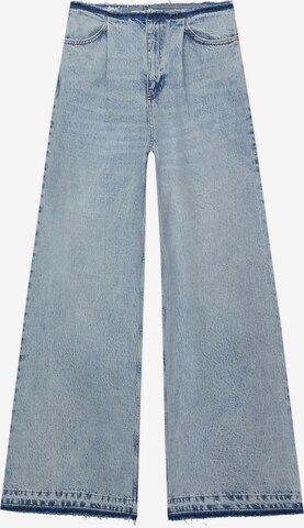 Pull&Bear Wide leg Pressveckade jeans i blå: framsida