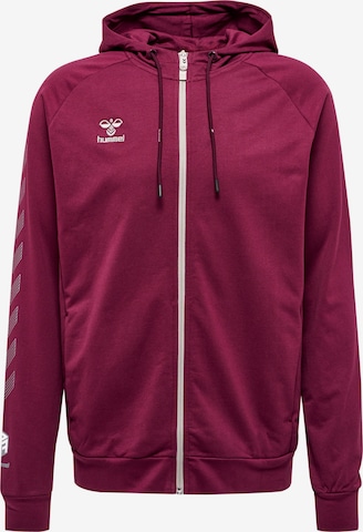 Hummel Athletic Zip-Up Hoodie 'Move' in Red: front