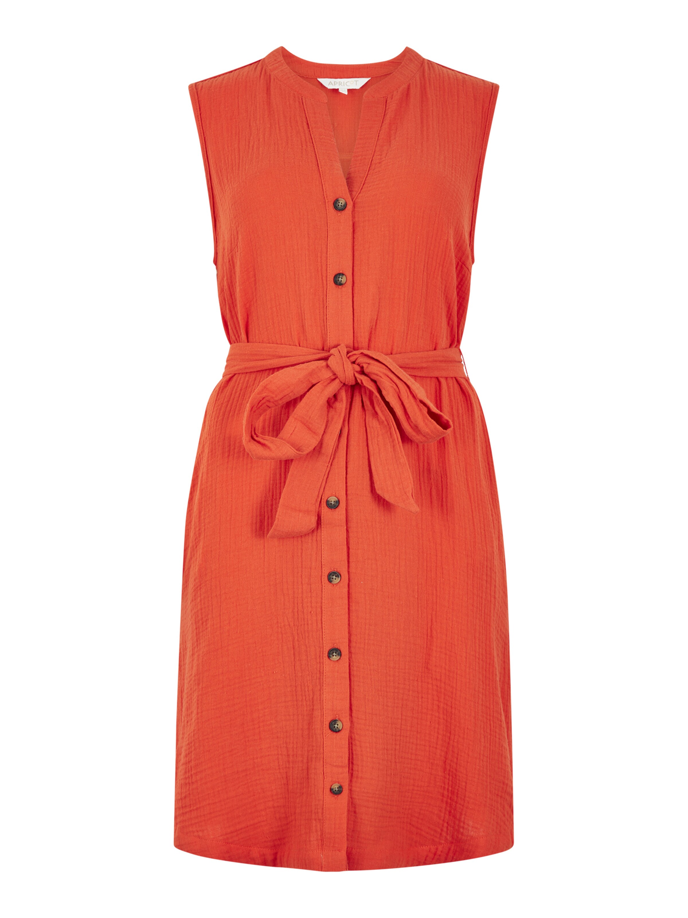 Apricot Textured Cotton Button Down Mini Dress ' ' in Orange: Vorderseite