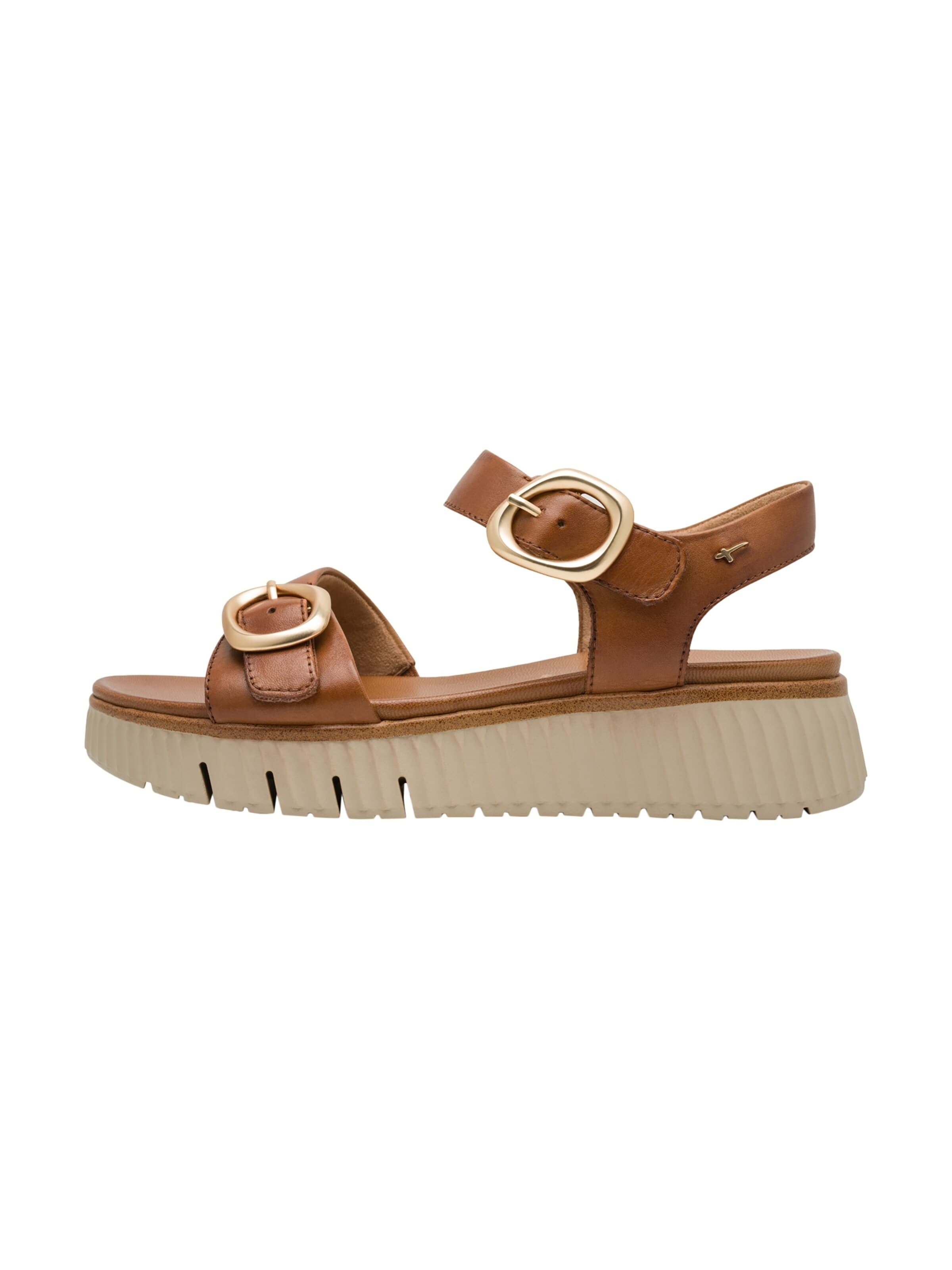 Sandales 'Bequeme Keilabsatz-Sandalen aus Leder' Tamaris en marron : devant