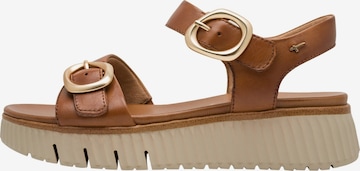 Sandales 'Bequeme Keilabsatz-Sandalen aus Leder' Tamaris en marron : devant