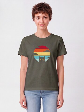 Watapparel Shirt ' Retro Sunset Cat ' in Green: front
