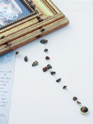 MayTree Necklace 'Edelstahl Y-Kette 18K vergoldet mit Tiegerauge-Anhänger' in Gold