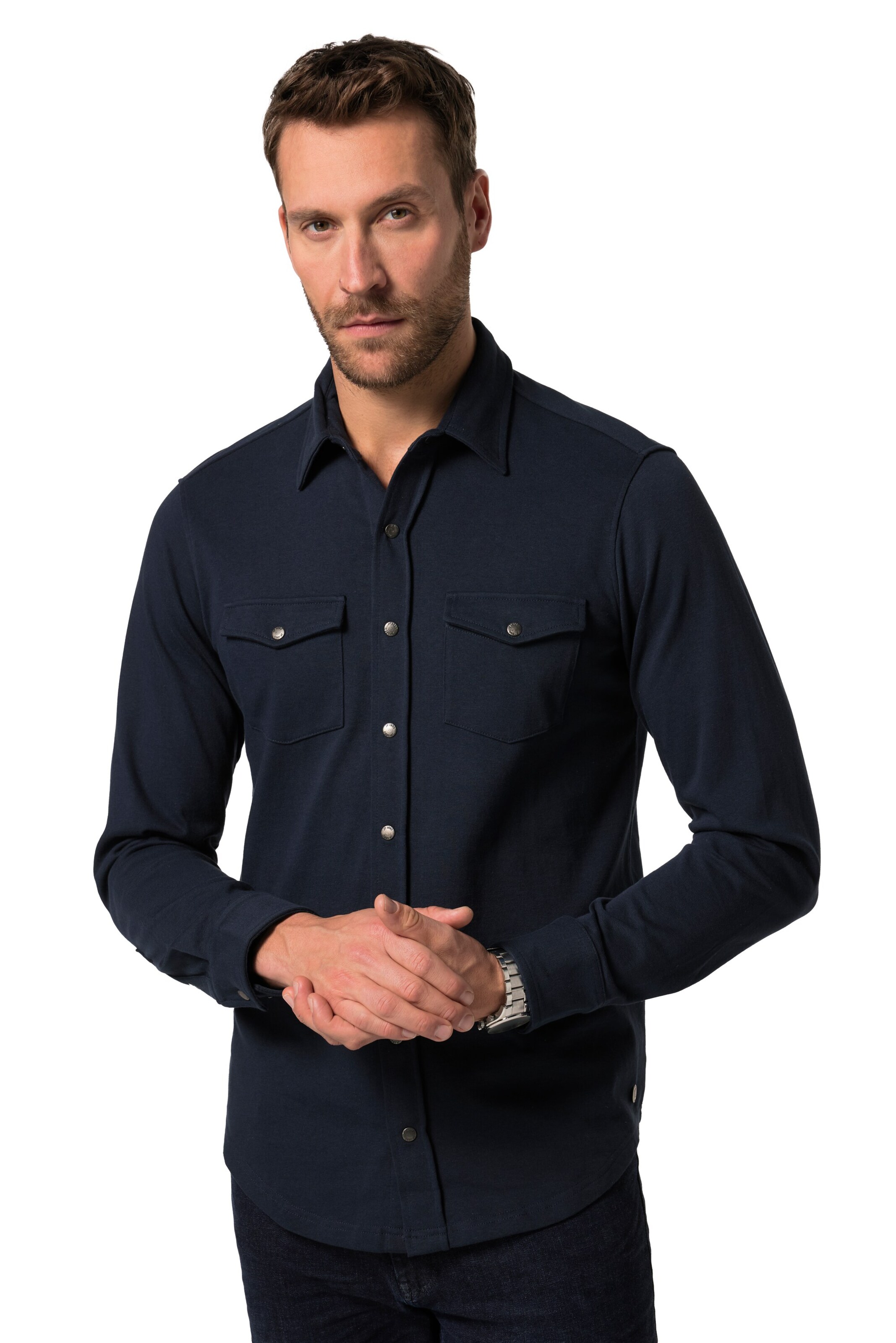 JP1880 Regular fit Overhemd in Blauw: voorkant