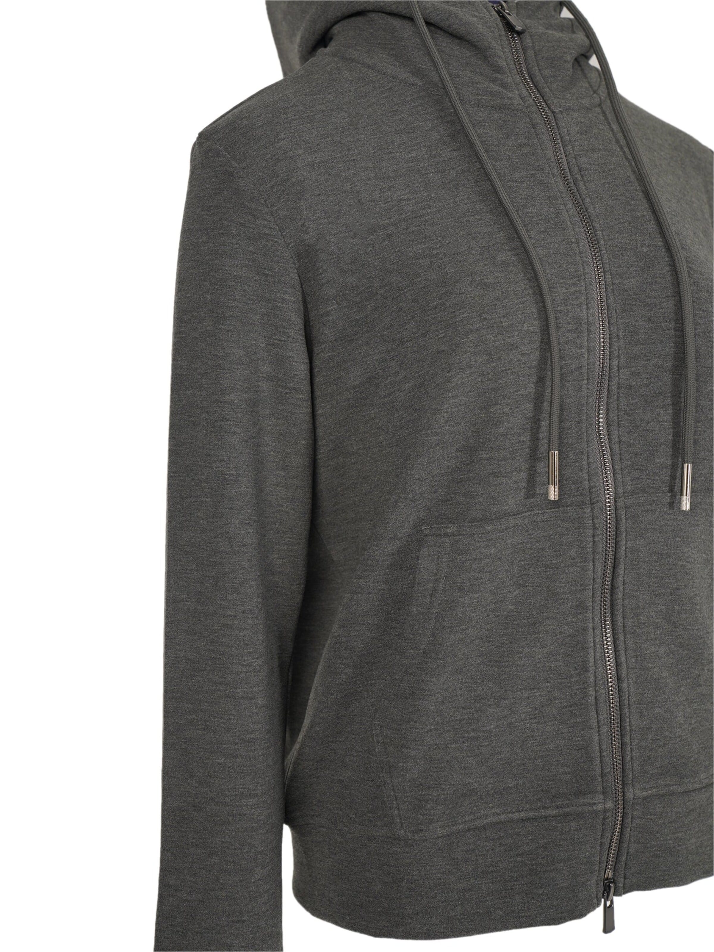 yoligex Bluzka sportowa 'YOLIGEX Kapuzenjacke Melange Grau mit Reißverschluss & Kängurutasche' w kolorze szary