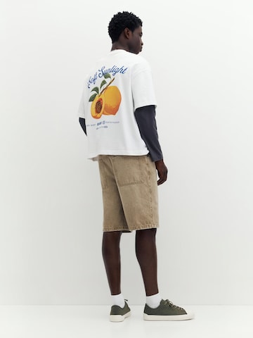 T-Shirt 'SUMMER PEACH' Pull&Bear en blanc