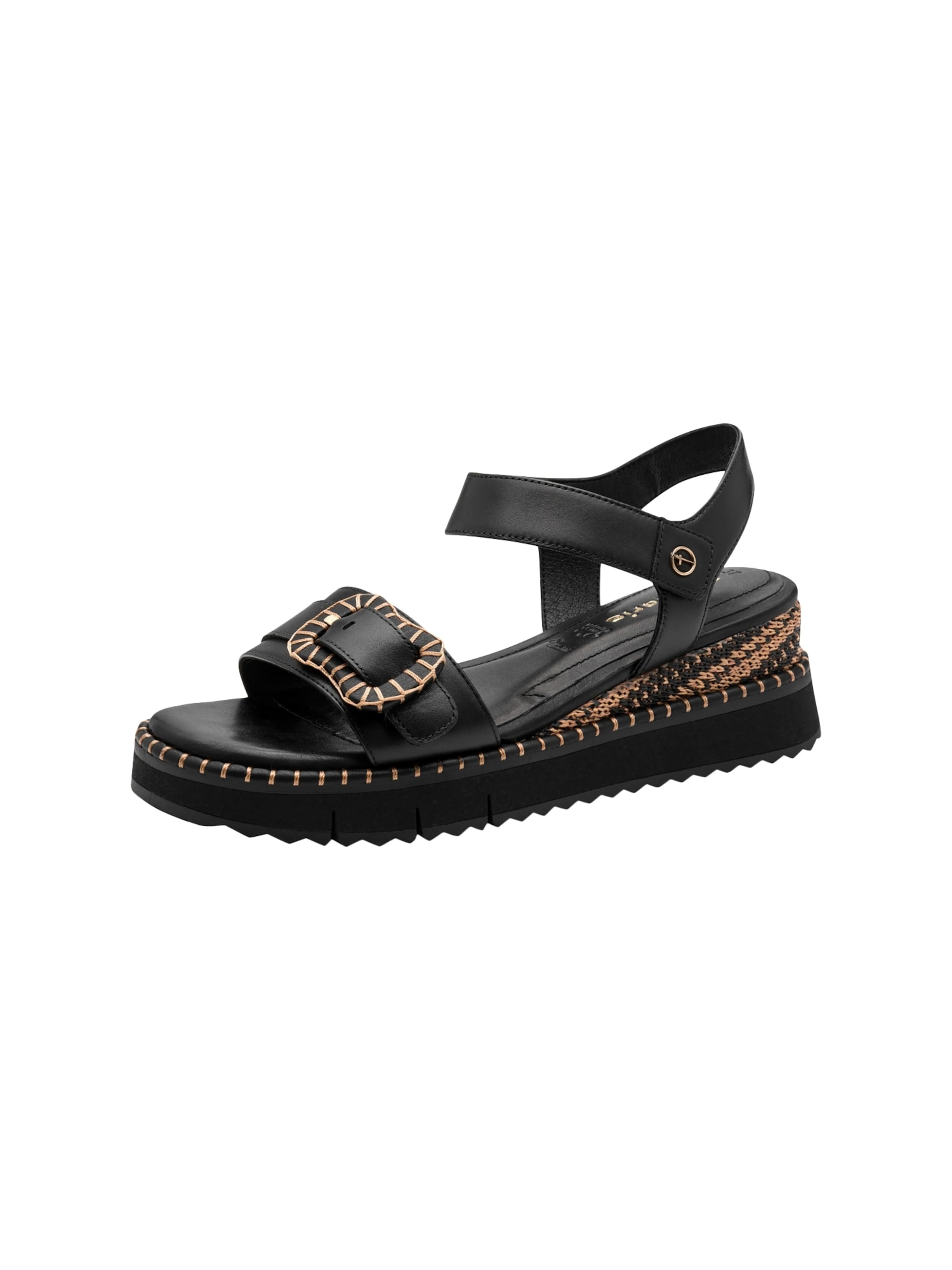 Sandales 'Sandalen mit Keilabsatz aus Leder' Tamaris en noir : devant