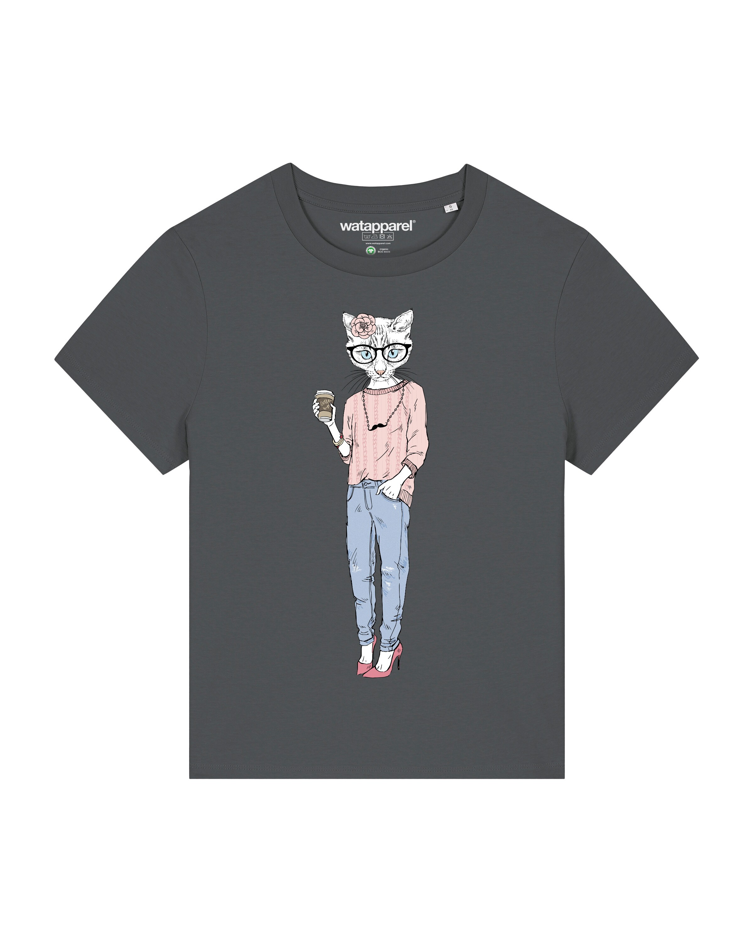 Maglietta 'Hipster Cat with Moustache' di Watapparel in grigio: frontale