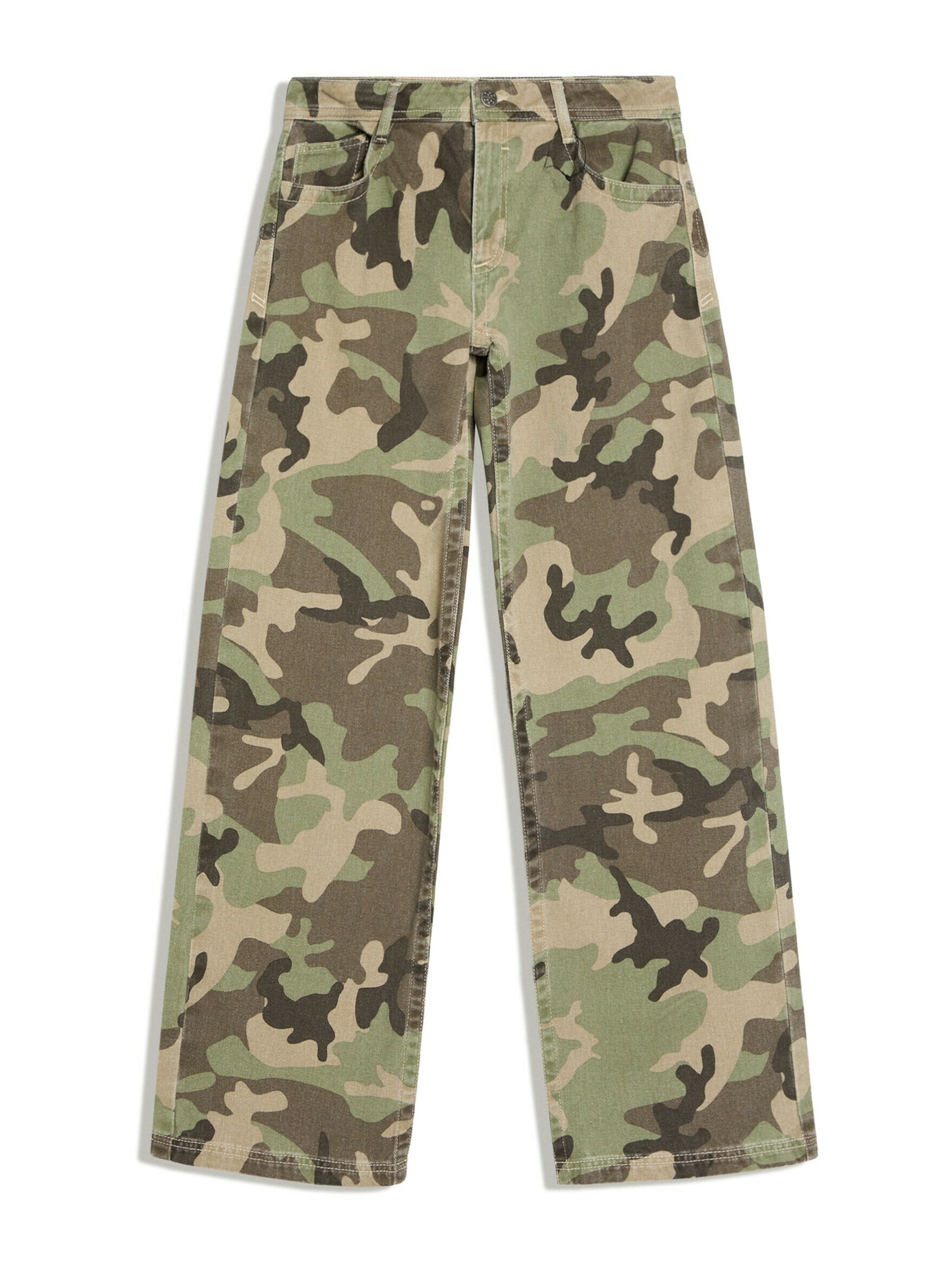 Bershka Wide Leg Hose in Grün: Vorderseite