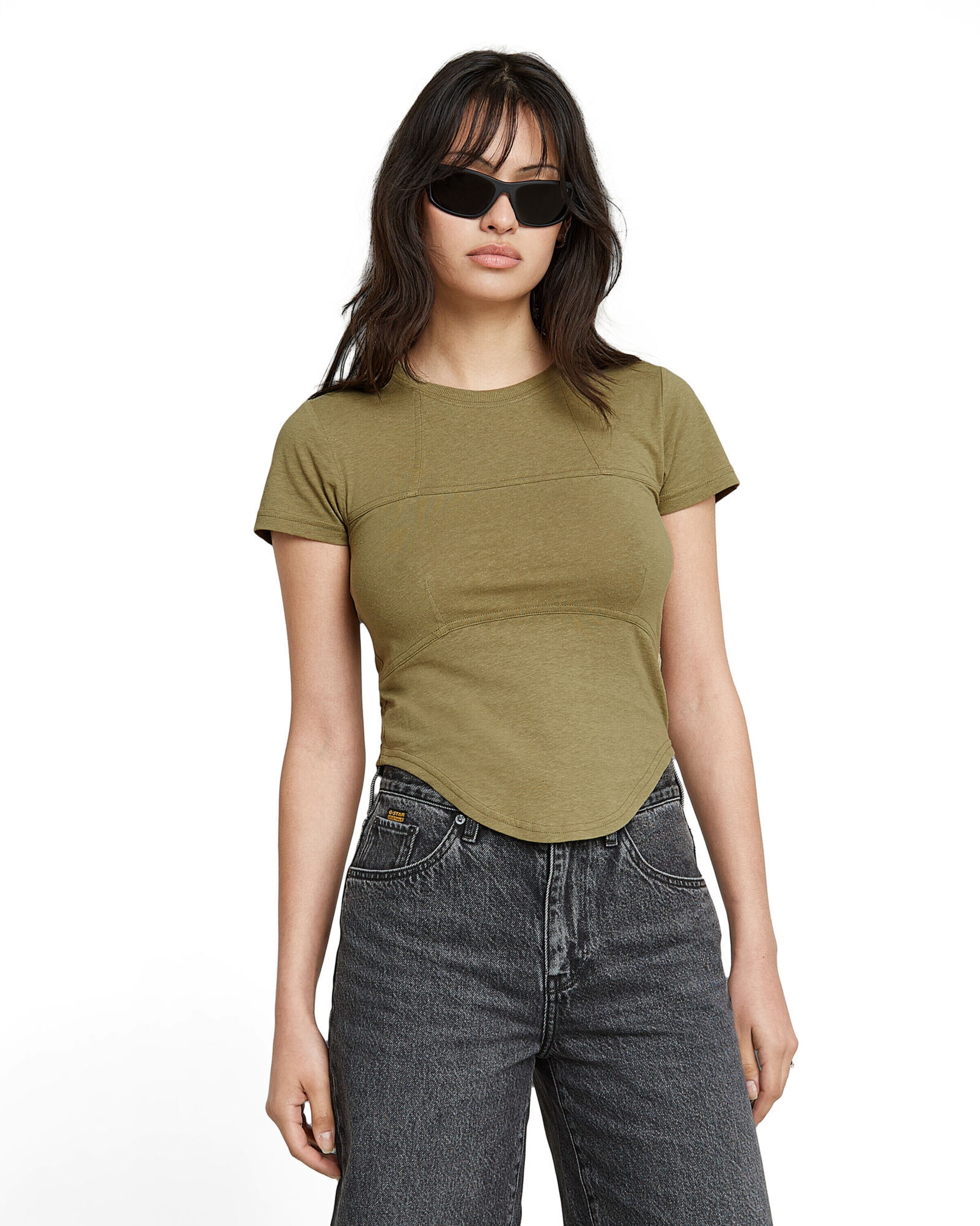 G-STAR Shirt 'Corset' in Groen: voorkant