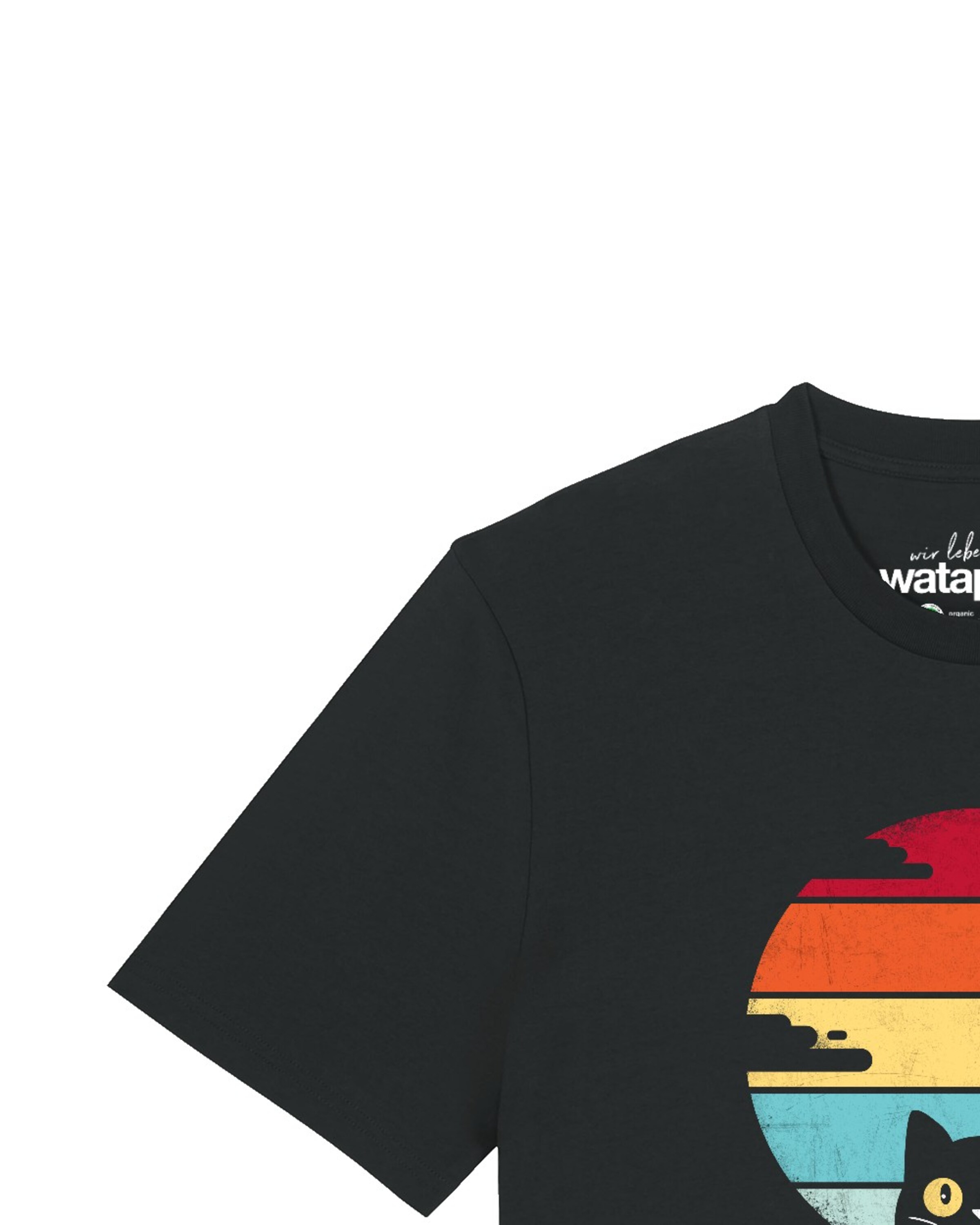 Watapparel Shirt ' Retro Sunset Cat ' in Zwart