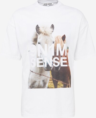 Tricou 'Horses' 9N1M SENSE pe bej / maro închis / gri / verde / alb, Vizualizare produs