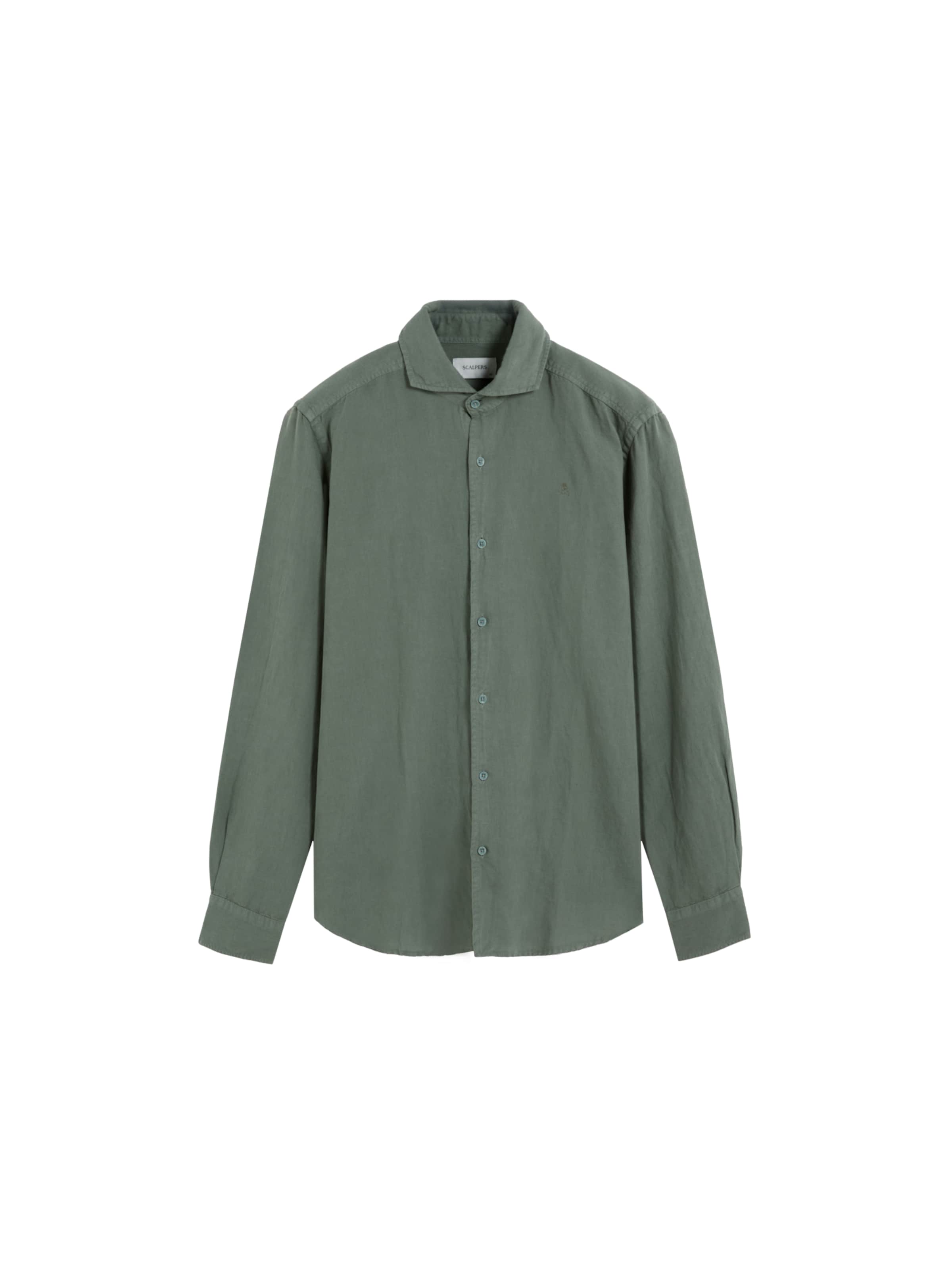 Scalpers Regular Fit Vintage Linen Shirt ' ' in Grün: Vorderseite