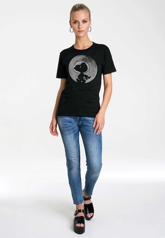 LOGOSHIRT Shirt 'Snoopy - Mond' in Black