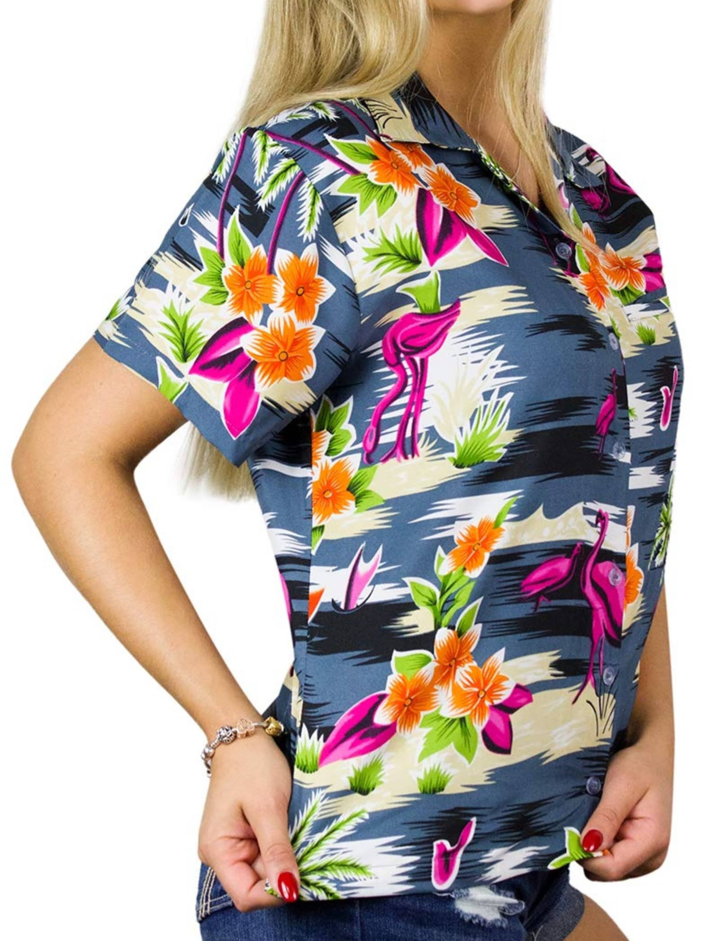 Camicia da donna 'Flamingos' di King Kameha in nero