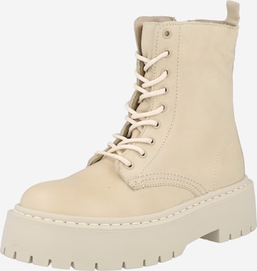 Bianco Lace-Up Ankle Boots 'DEB' in Beige: front