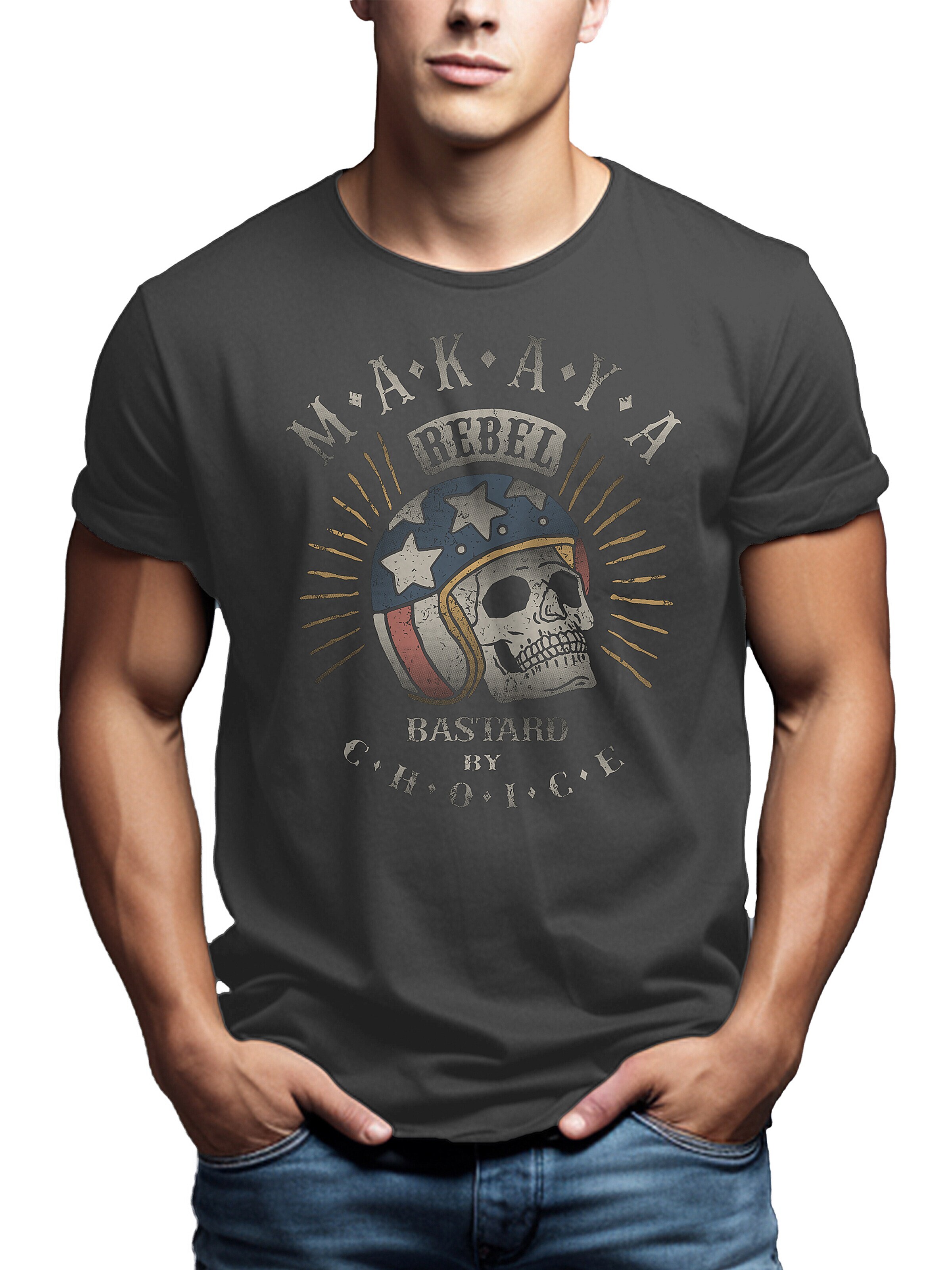 MAKAYA Shirt 'Bastard by Choice' in Grey