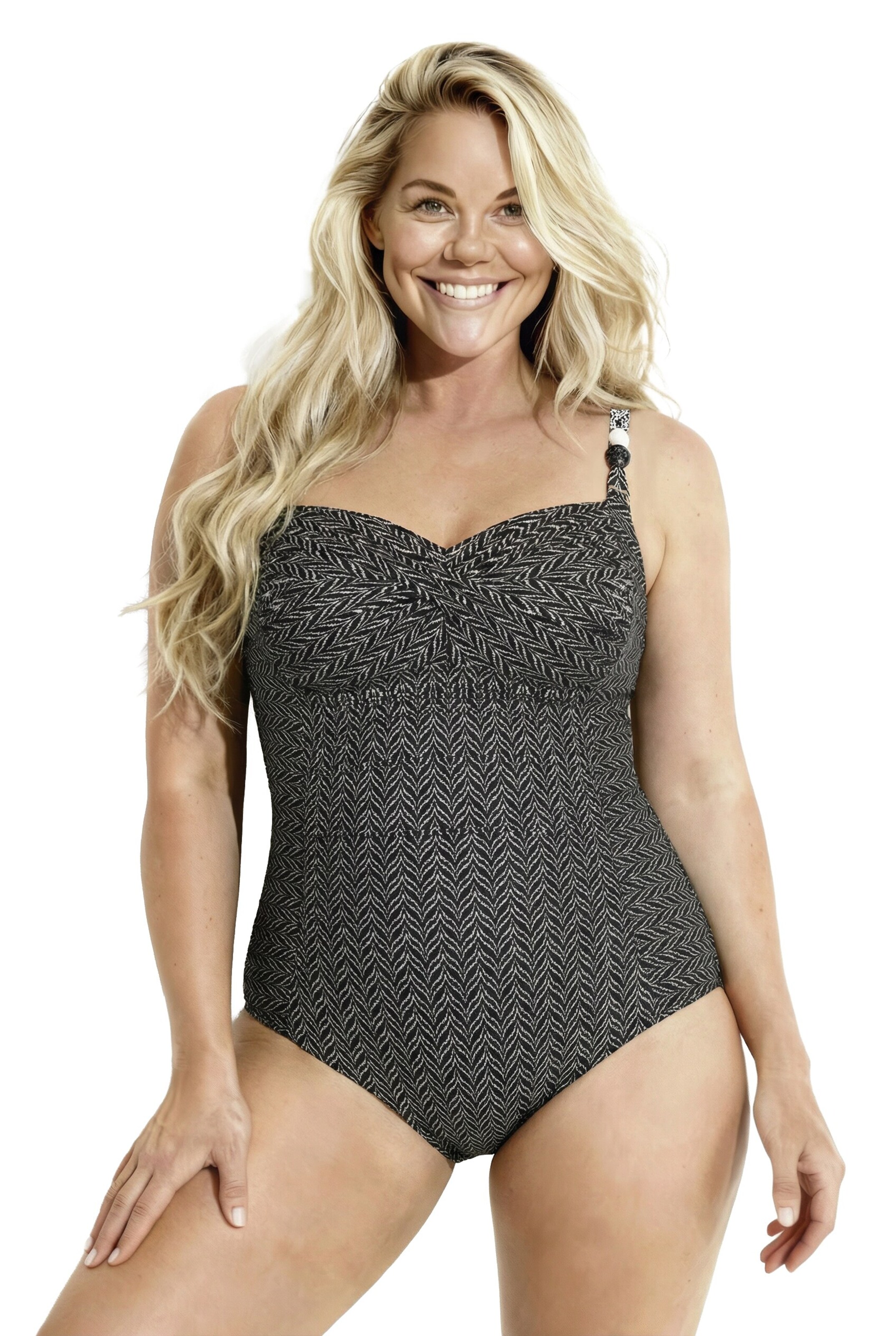 Ulla Popken Bustier Badpak in Zwart: voorkant