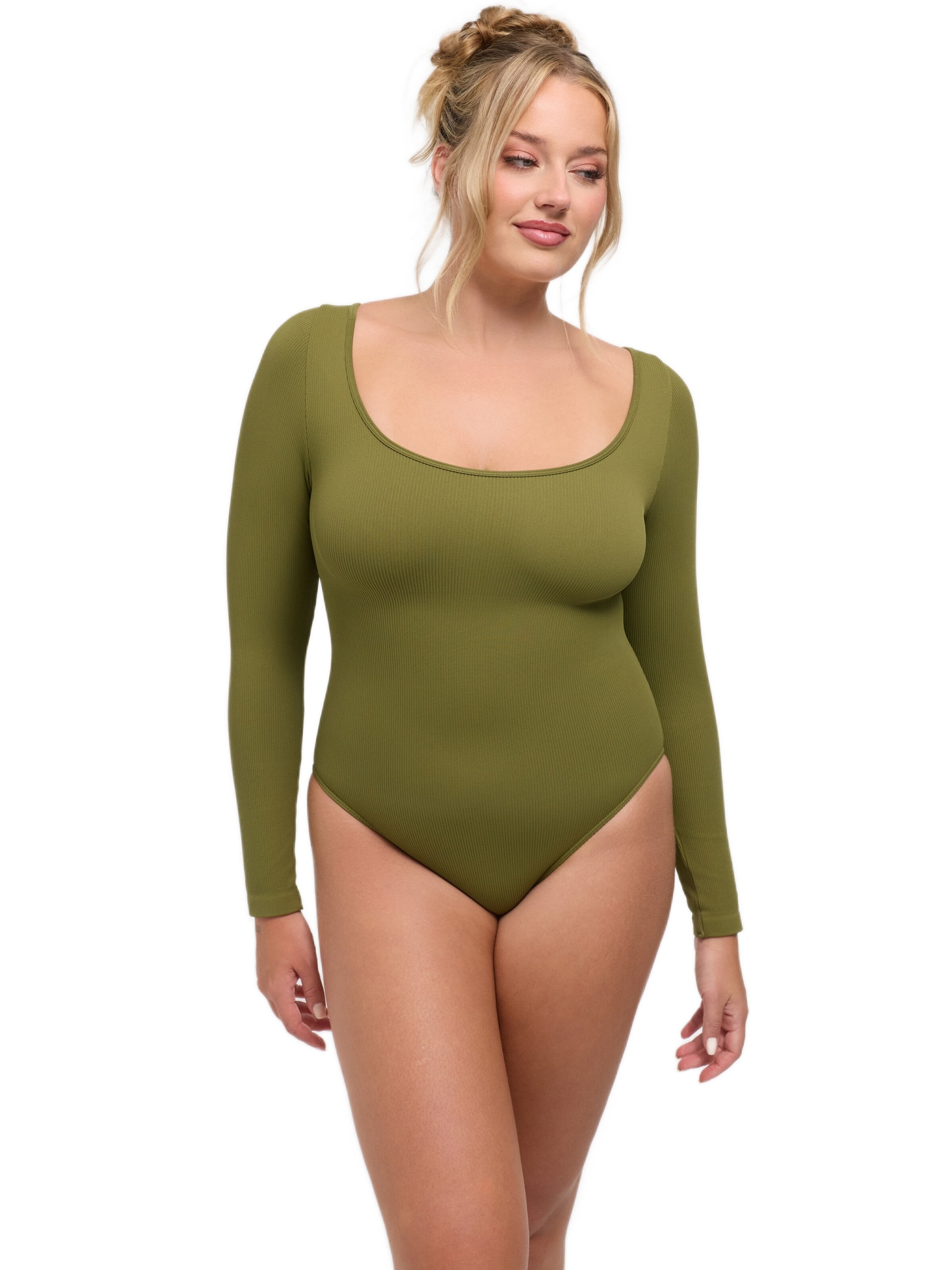 cfab Body 'Ribbed Longsleeve Sculpting Bodysuit with Slip' in Groen