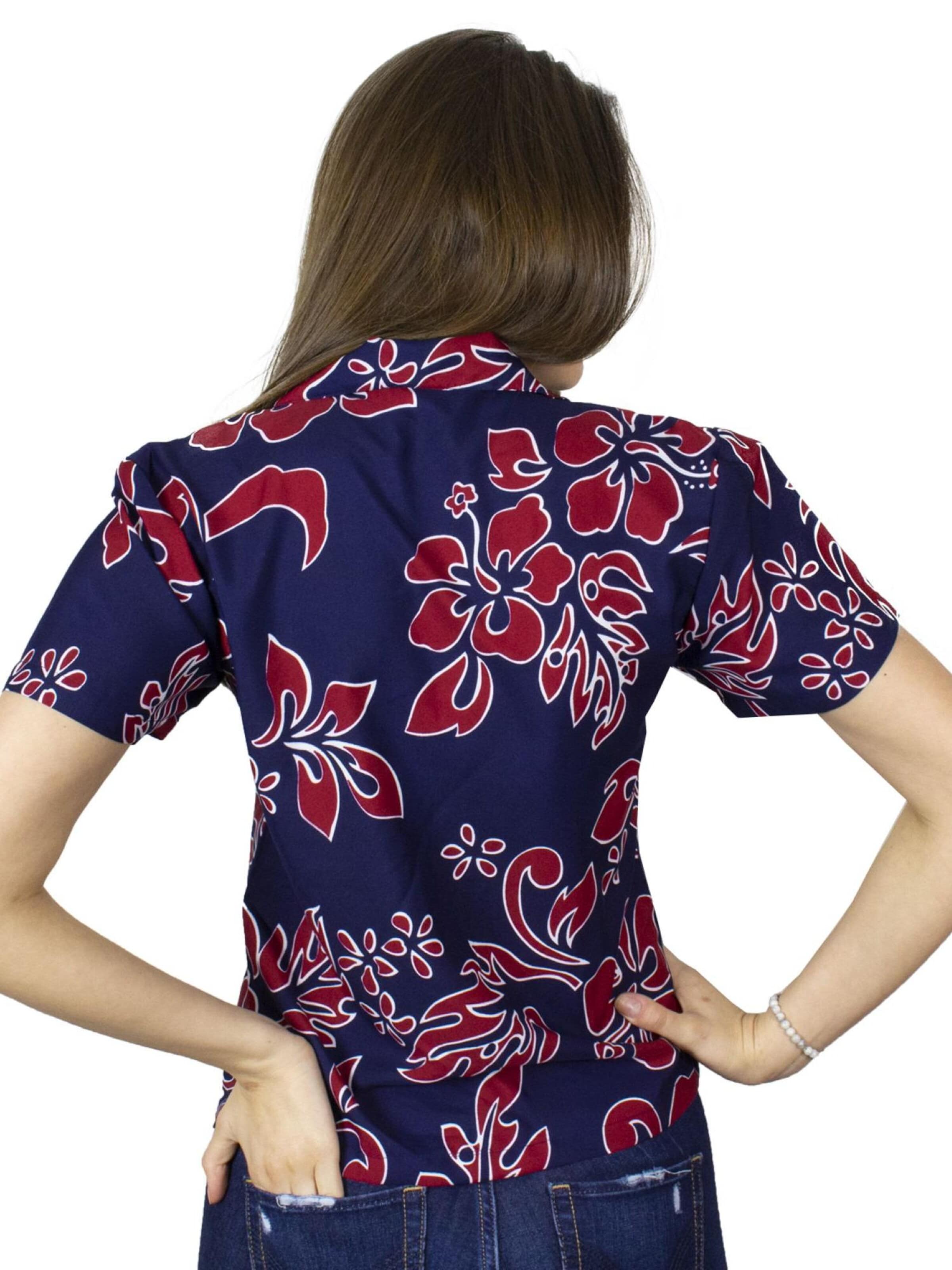 Camicia da donna 'Hibiscus Blue Line' di King Kameha in rosso