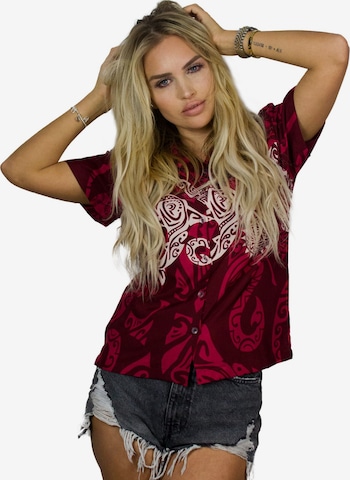 Camicia da donna 'Maori Chest' di King Kameha in rosso: frontale