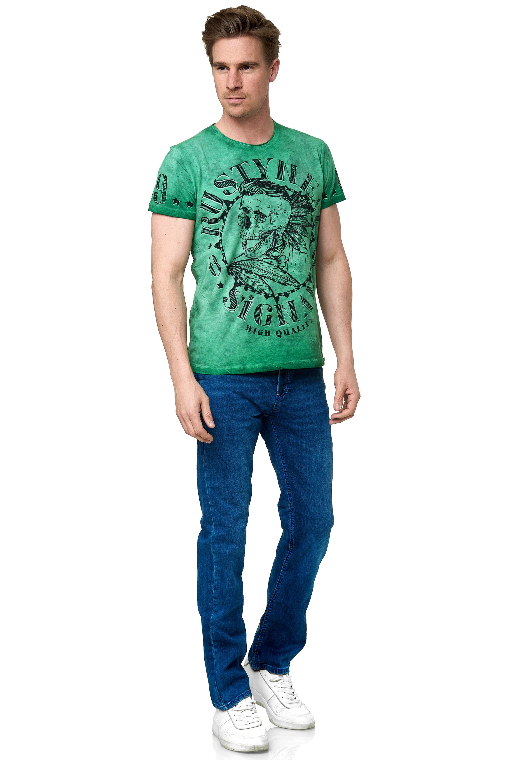 Rusty Neal T-Shirt Totenkopf in Grün